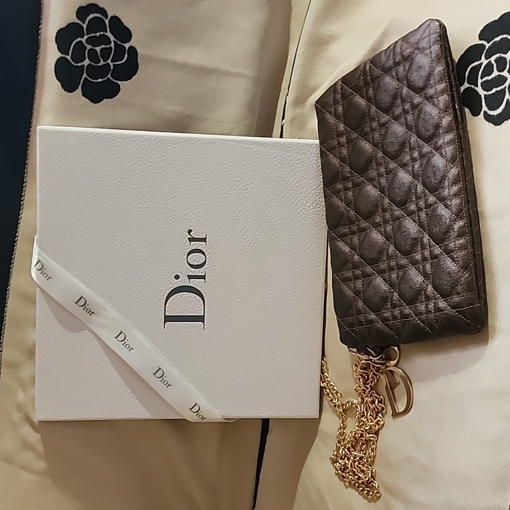Christian Dior New Authentic Panarea Coated Canvas Cannage clutch L10xH 6 1/2